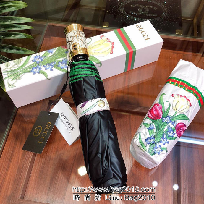 GUCCI古馳 專櫃夏季新款 全自動折疊晴雨傘 花卉圖案 防雨防紫外線隔熱傘  sll1020